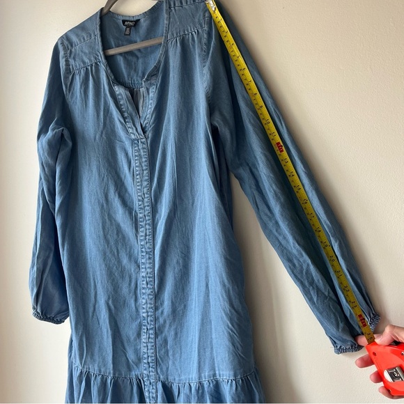 Buffalo David Bitton Blue Chambray Tunic Dress Women’s Size M Long Sleeve - Picture 6 of 10